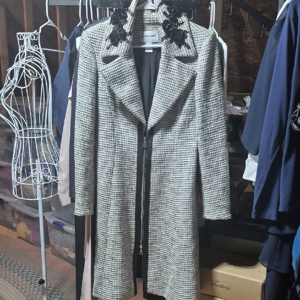 Pamella Roland Black and White Trench Coat